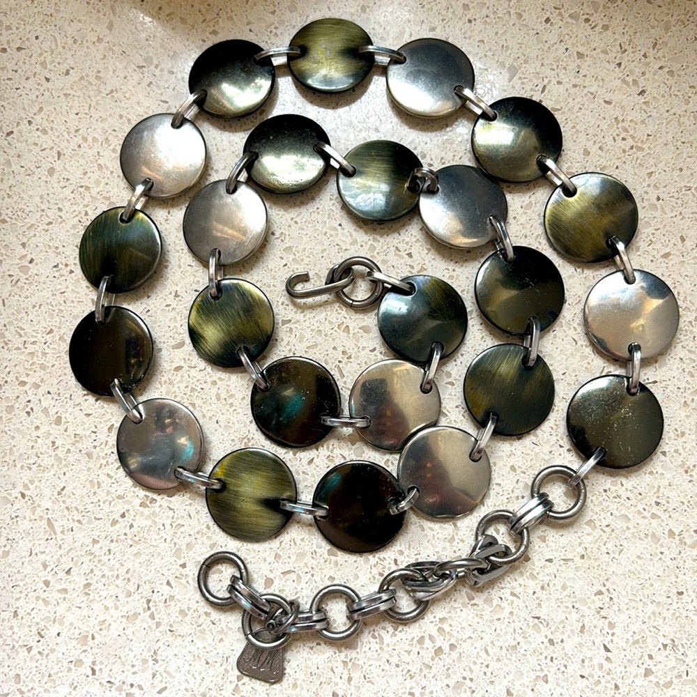 Vintage Morris Moskowitz Signed Metallic Disc Chain Belt